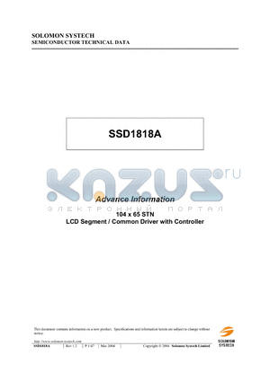 SSD1818ATR1 datasheet - LCD Segment / Common Driver with Controller