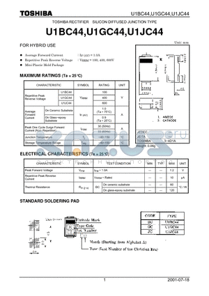 U1JC44 datasheet - TOSHIBA RECTIFIER SILICON DIFFUSED JUNCTION TYPE