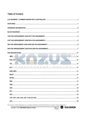 SSD1850 datasheet - CMOS LCD Segment / Common Driver with Controller