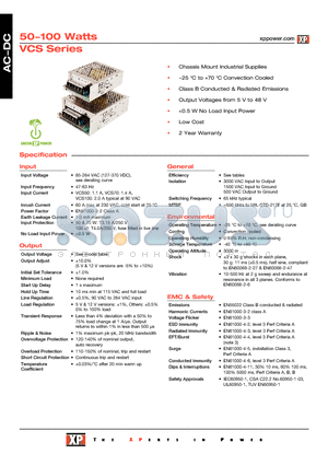 VCS50US12 datasheet - Chassis Mount Industrial Supplies, 25 `C to 70 `C Convection Cooled