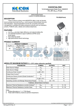 SSD20N06-90D datasheet - N-Ch Enhancement Mode Power MOSFET