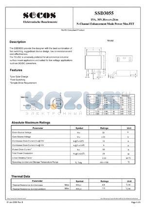 SSD3055 datasheet - N-Channel Enhancement Mode Power Mos.FET