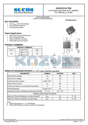SSD30N10-70D datasheet - N-Ch Enhancement Mode Power MOSFET