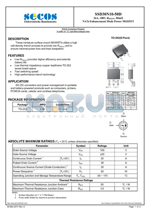 SSD30N10-50D datasheet - N-Ch Enhancement Mode Power MOSFET