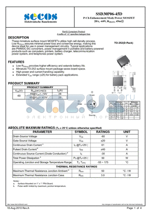 SSD30P06-45D datasheet - P-Ch Enhancement Mode Power MOSFET