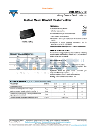 U1D-M3-61T datasheet - Surface Mount Ultrafast Plastic Rectifier