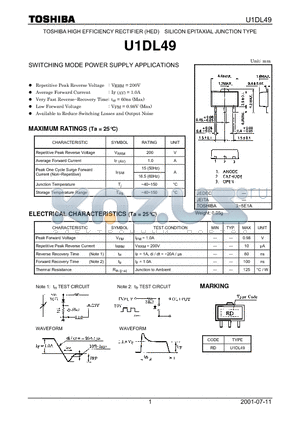 U1DL49 datasheet - TOSHIBA HIGH EFFICIENCY RECTIFIER (HED) SILICON EPITAXIAL JUNCTION TYPE
