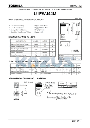 U1FWJ44M datasheet - TOSHIBA SCHOTTKY BARRIER RECTIFIER SCHOTTKY BARRIER TYPE