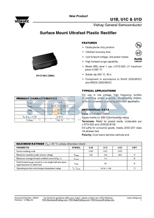 U1D-E3/61T datasheet - Surface Mount Ultrafast Plastic Rectifier
