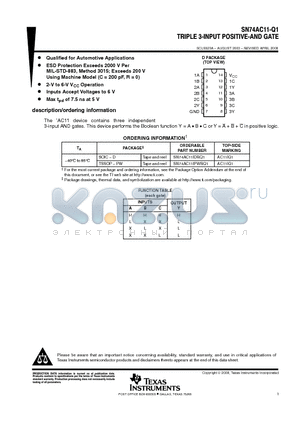 SN74AC11IDRG4Q1 datasheet - TRIPLE 3-INPUT POSITIVE-AND GATE