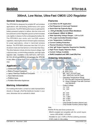 RT9198-50GY datasheet - 300mA, Low Noise, Ultra-Fast CMOS LDO Regulator