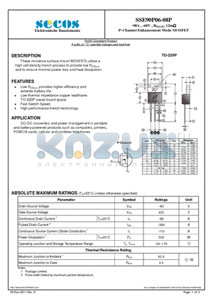 SSE90P06-08P datasheet - -90A , -60V , RDS(ON) 12m P-Channel Enhancement Mode MOSFET