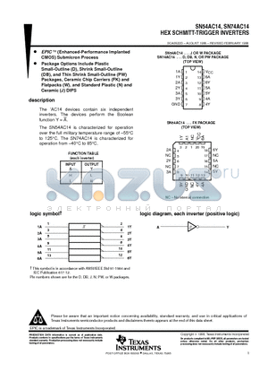 SN74AC14 datasheet - HEX SCHMITT-TRIGGER INVERTERS