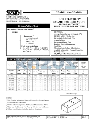 SDA168N datasheet - HIGH RELIABILITY