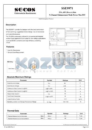 SSE9971 datasheet - N-Channel Enhancement Mode Power Mos.FET