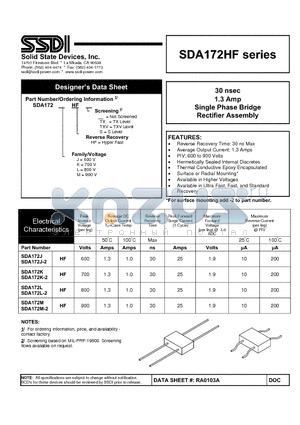 SDA172K datasheet - Single Phase Bridge Rectifier Assembly