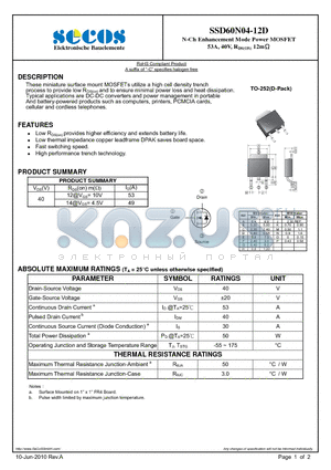 SSD60N04-12D datasheet - N-Ch Enhancement Mode Power MOSFET