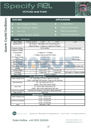 VCTCXO datasheet - Quartz Crystal Oscillators