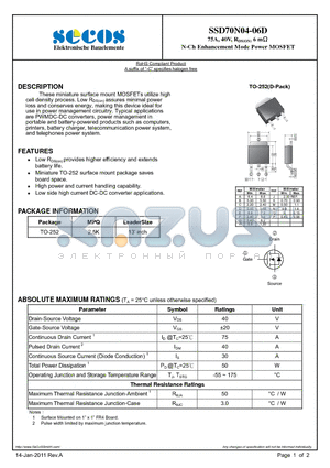 SSD70N04-06D datasheet - N-Ch Enhancement Mode Power MOSFET
