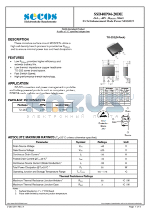 SSD40P04_11 datasheet - -36A , -40V , RDS(ON) 30m P-Ch Enhancement Mode Power MOSFET