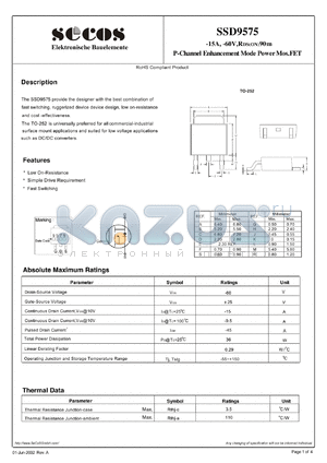 SSD9575 datasheet - P-Channel Enhancement Mode Power Mos.FET