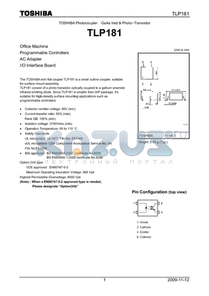 TLP-181 datasheet - Office Machine Programmable Controllers AC Adapter I/O Interface Board