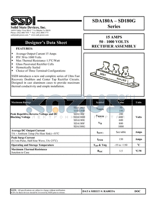 SDA180B datasheet - 15 AMPS 50 - 1000 VOLTS RECTIFIER ASSEMBLY