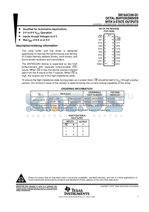 SN74AC240-Q1 datasheet - OCTAL BUFFER/DRIVER WITH 3-STATE OUTPUTS