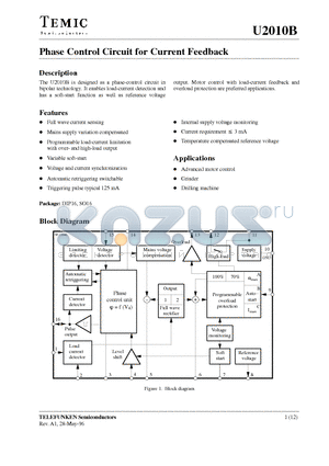 U2010B datasheet - Phase Control Circuit for Current Feedback