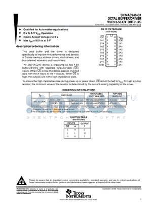 SN74AC240QPWRG4Q1 datasheet - OCTAL BUFFER/DRIVER WITH 3-STATE OUTPUTS
