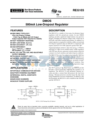 REG103 datasheet - DMOS 500mA Low Dropout Regulator