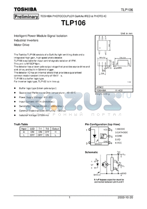 TLP106 datasheet - Intelligent Power Module Signal Isolation Industrial Inverters Moter Drive