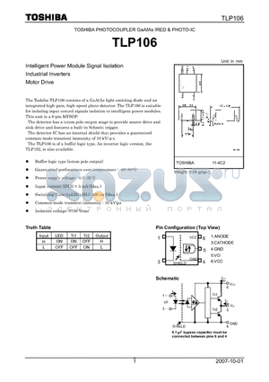 TLP106 datasheet - PHOTO-IC Intelligent Power Module Signal Isolation