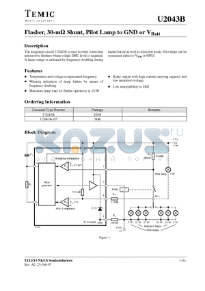 U2043B datasheet - Flasher, 30-mohm Shunt, Pilot Lamp to GND or V Batt