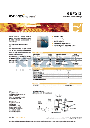 SSF213 datasheet - miniature internal fitting