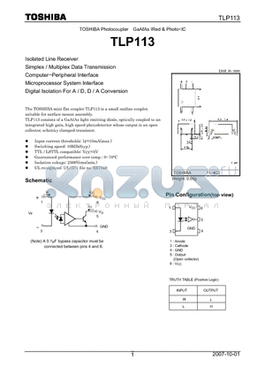 TLP113 datasheet - Photo−IC Isolated Line Receiver