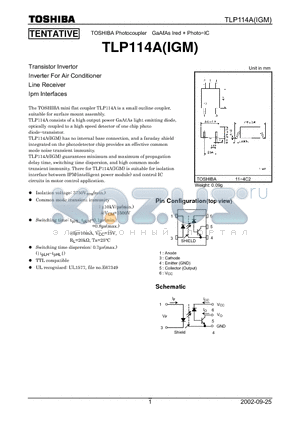 TLP114AIGM datasheet - Transistor Invertor For Air Conditioner Line Receiver Ipm Interfaces