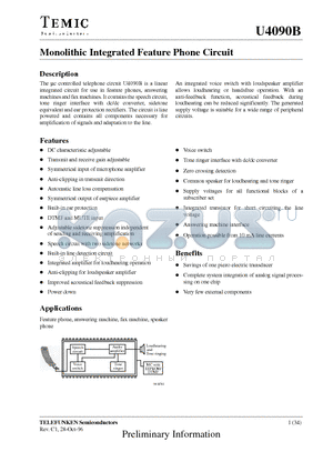 U2090B datasheet - Monolithic Integrated Feature Phone Circuit