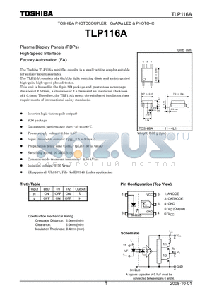 TLP116A datasheet - PHOTOCOUPLER GaAAs LED & PHOTO-IC