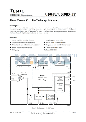 U209B3-FP datasheet - Phase Control Circuit - Tacho Applications