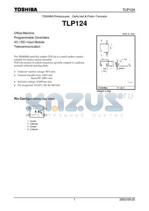 TLP124 datasheet - Office Machine Programmable Controllers AC / DC.Input Module Telecommunication