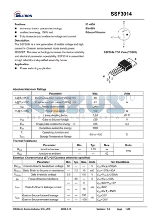 SSF3014 datasheet - Advanced trench process technology