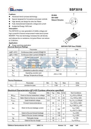 SSF3018 datasheet - Advanced trench process technology