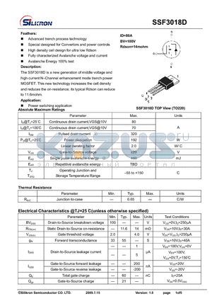 SSF3018D datasheet - Advanced trench process technology