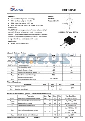 SSF3022D datasheet - Advanced trench process technology