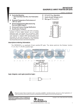 SN74AC32-EP datasheet - QUADRUPLE 2-INPUT POSITIVE-OR GATE