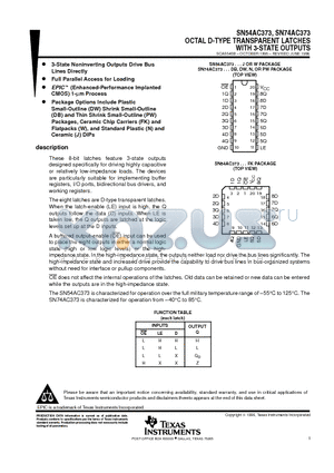 SN74AC373 datasheet - OCTAL D-TYPE TRANSPARENT LATCHES WITH 3-STATE OUTPUTS