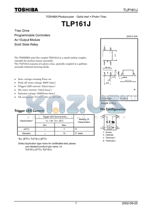 TLP161J datasheet - Triac Drive Programmable Controllers Ac−Output Module Solid State Relay