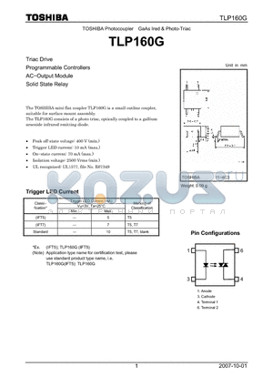 TLP160G datasheet - PHOTOCOUPLER GAAS IRED & PHOTO TRIAC