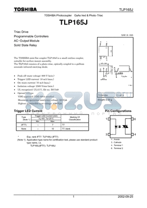 TLP165J datasheet - TOSHIBA Photocoupler GaAs Ired & Photo-Triac